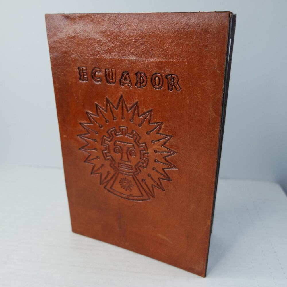 Vintage Ecuador Genuine Leather Hand Engraved Note Pad Journal 9” x 6” Gift 90s
